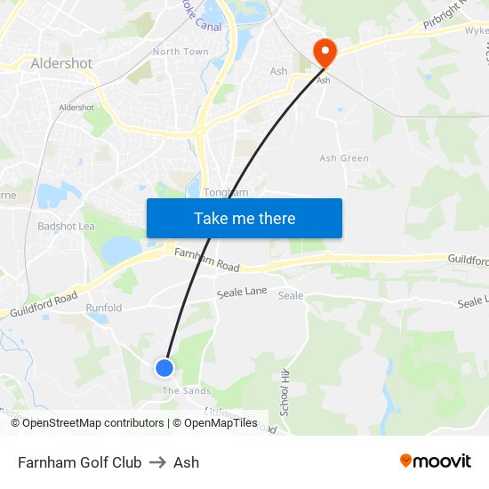 Farnham Golf Club to Ash map