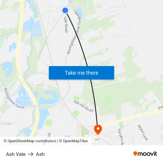 Ash Vale to Ash map