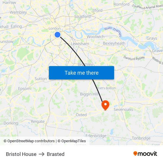 Bristol House to Brasted map