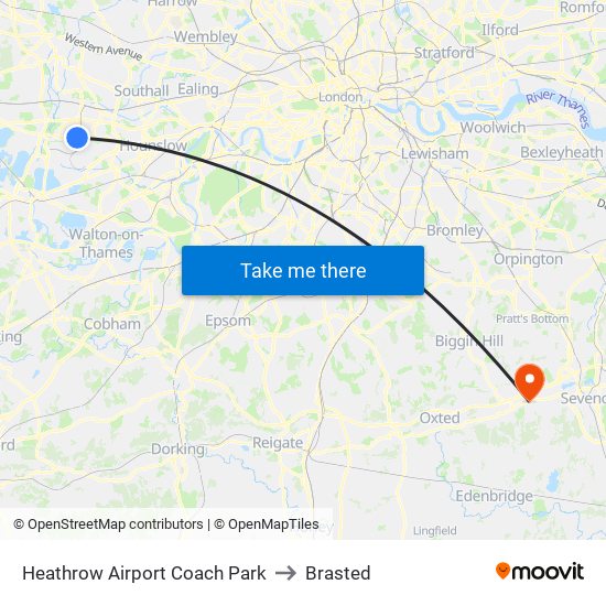 Heathrow Airport Coach Park to Brasted map