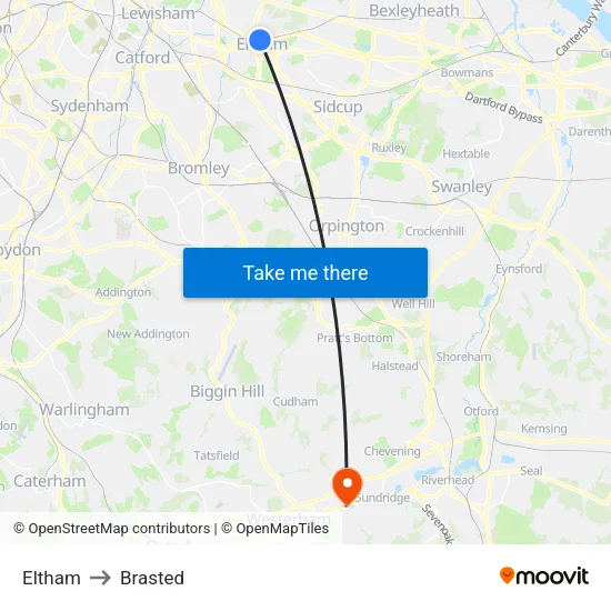 Eltham to Brasted map