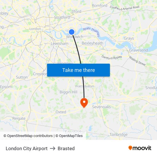 London City Airport to Brasted map