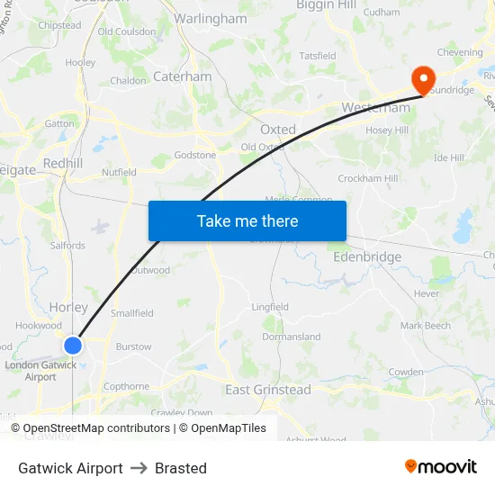 Gatwick Airport to Brasted map