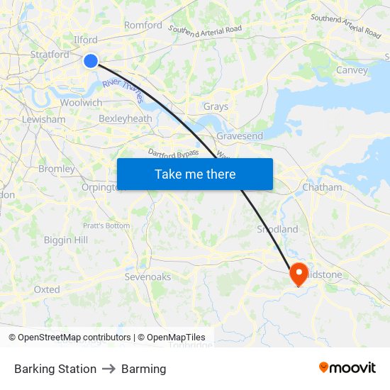 Barking Station to Barming map