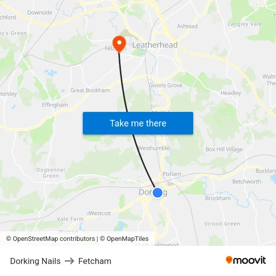 Dorking Nails to Fetcham map