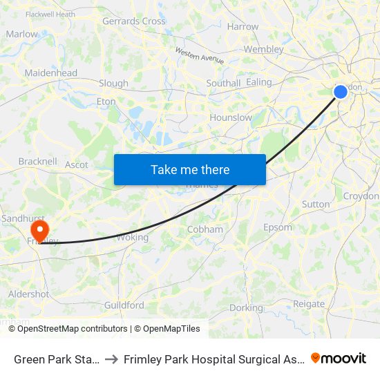 Green Park Station (H) to Frimley Park Hospital Surgical Assessment Unit map
