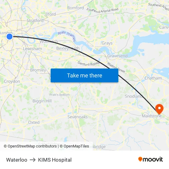 Waterloo to KIMS Hospital map