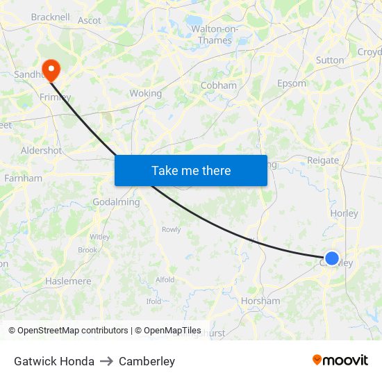 Gatwick Honda to Camberley map