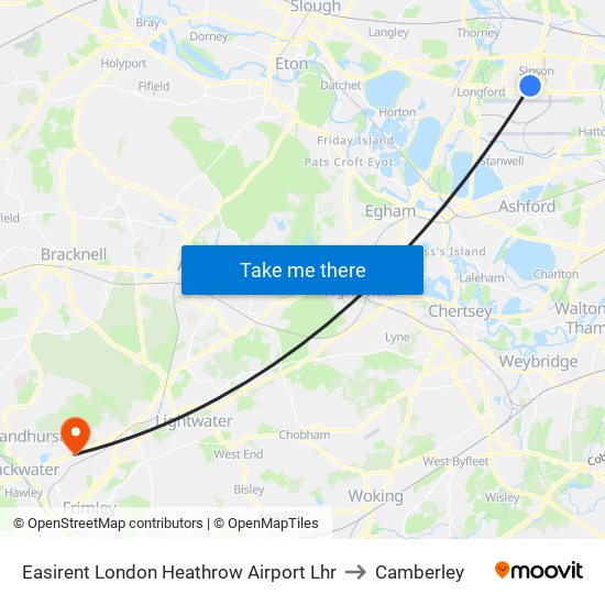 Easirent London Heathrow Airport Lhr to Camberley map