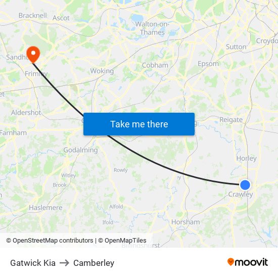 Gatwick Kia to Camberley map