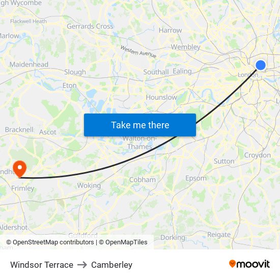 Windsor Terrace to Camberley map