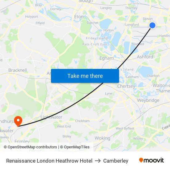 Renaissance London Heathrow Hotel to Camberley map
