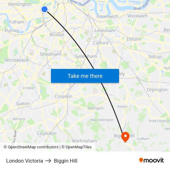London Victoria to Biggin Hill map