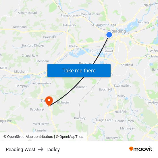 Reading West to Tadley map