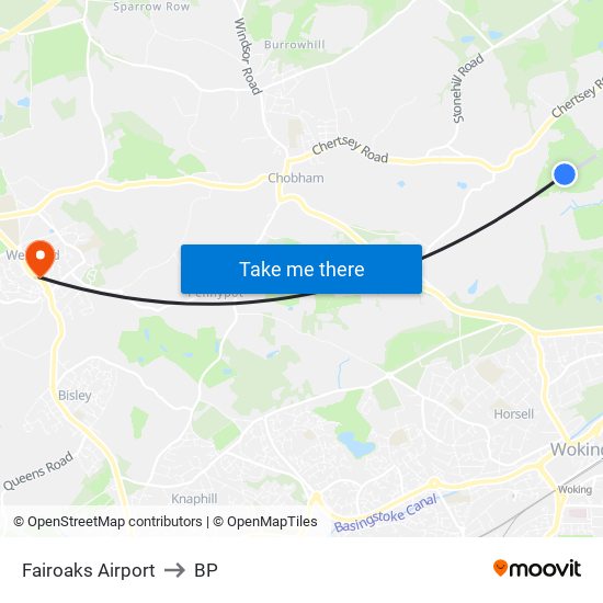 Fairoaks Airport to BP map