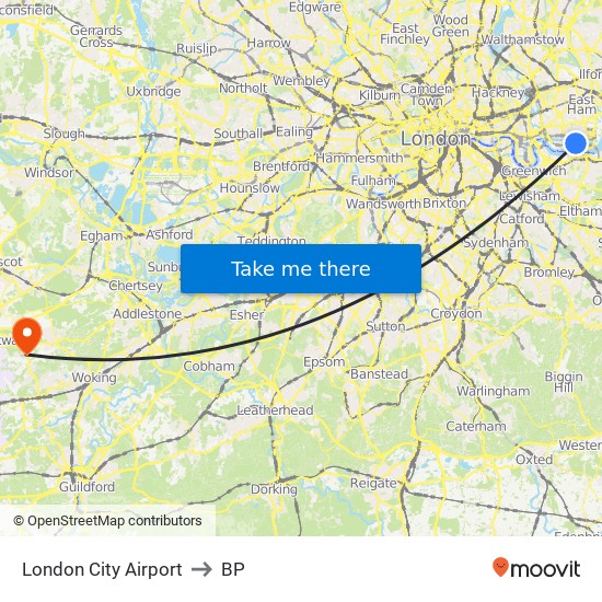 London City Airport to BP map