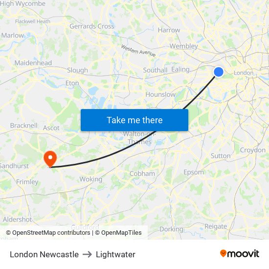 London Newcastle to Lightwater map