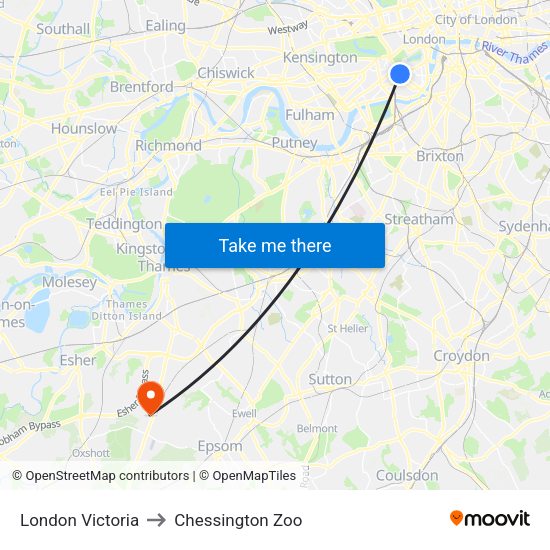 London Victoria to Chessington Zoo map