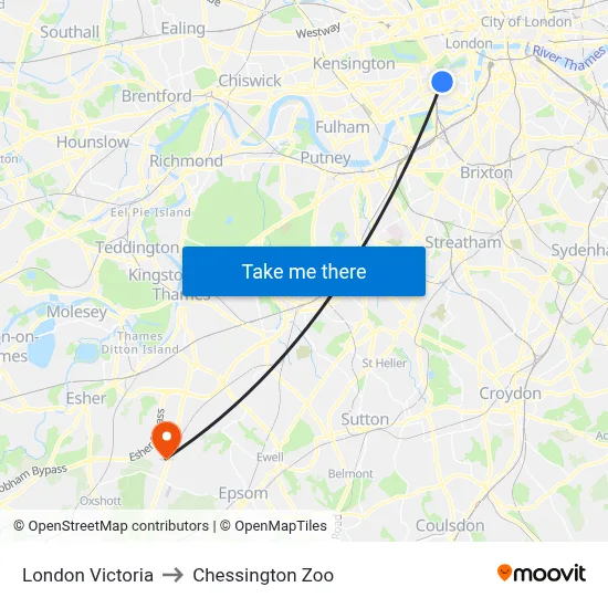 London Victoria to Chessington Zoo map