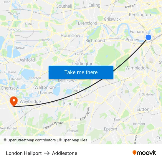 London Heliport to Addlestone map