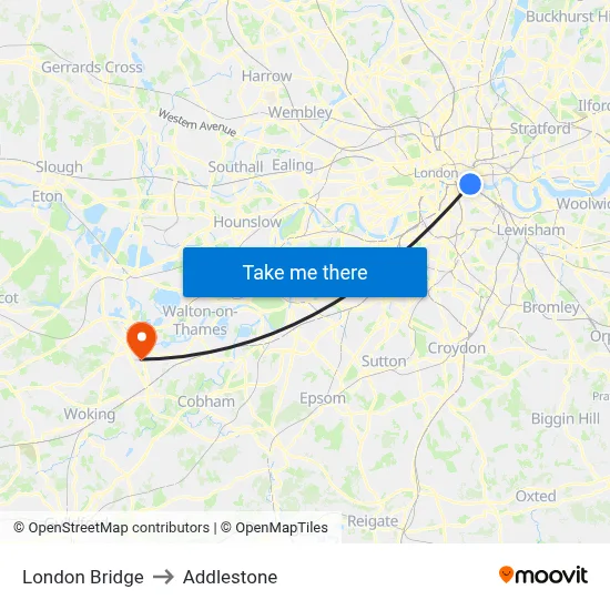 London Bridge to Addlestone map