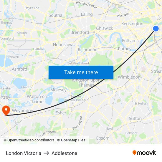 London Victoria to Addlestone map