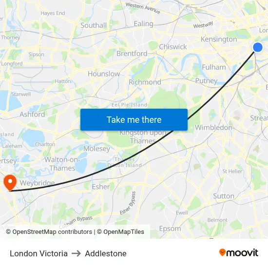 London Victoria to Addlestone map
