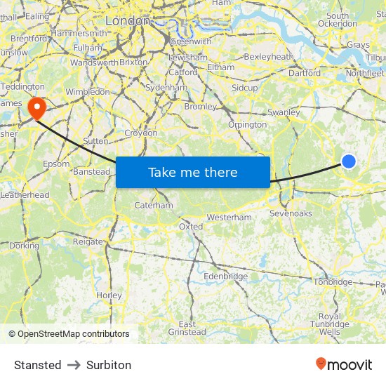 Stansted to Surbiton map