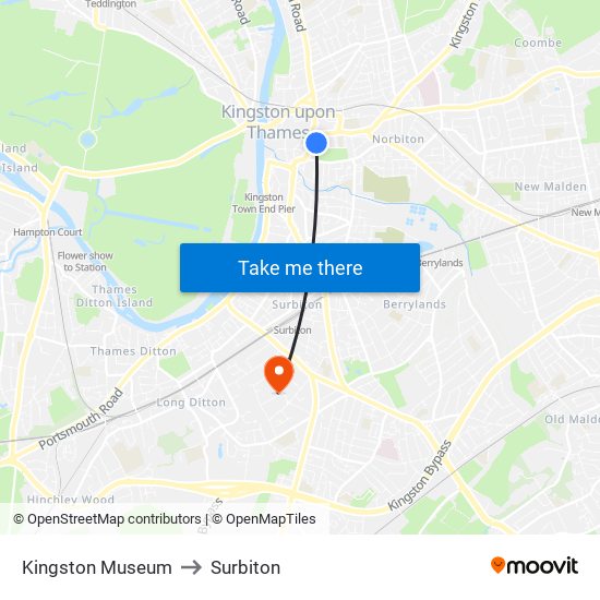 Kingston Museum to Surbiton map
