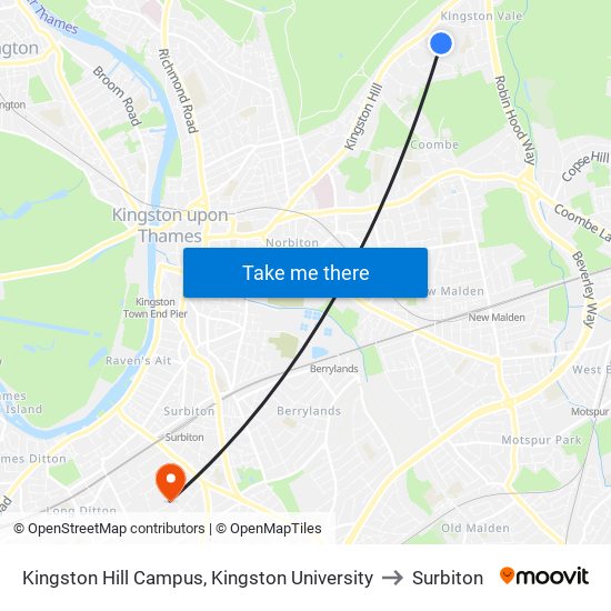 Kingston Hill Campus, Kingston University to Surbiton map