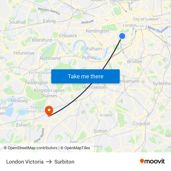 London Victoria to Surbiton map