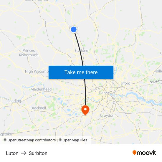 Luton to Surbiton map