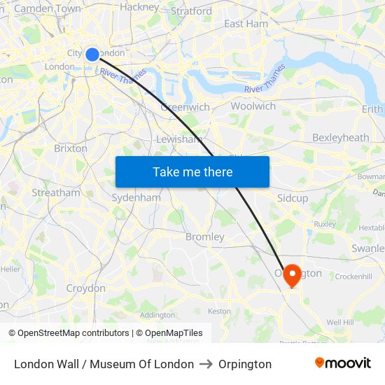 London Wall / Museum Of London to Orpington map