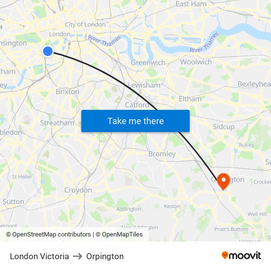 London Victoria to Orpington map