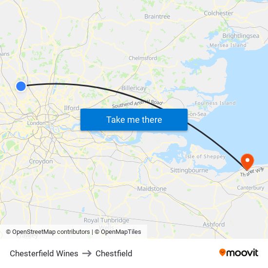 Chesterfield Wines to Chestfield map