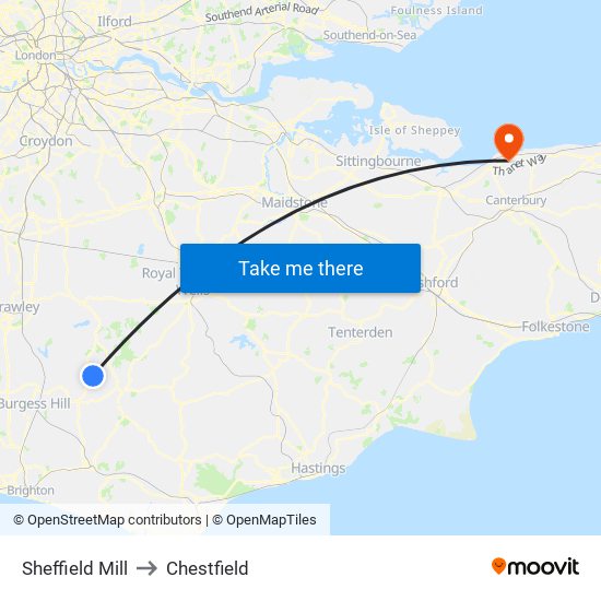 Sheffield Mill to Chestfield map