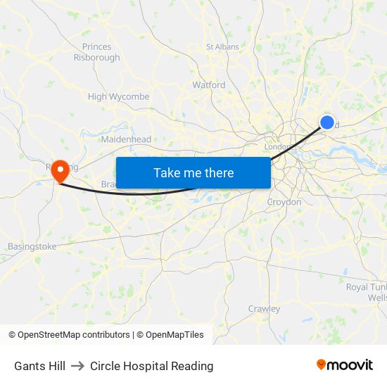 Gants Hill to Circle Hospital Reading map