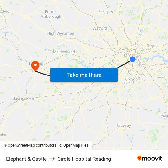 Elephant & Castle to Circle Hospital Reading map