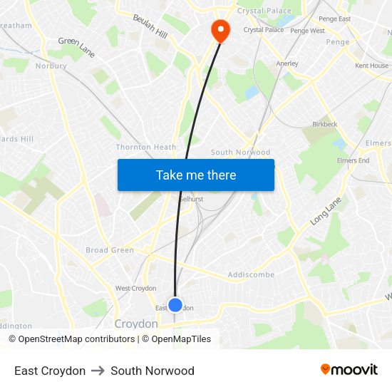 East Croydon to South Norwood map