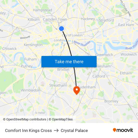 Comfort Inn Kings Cross to Crystal Palace map