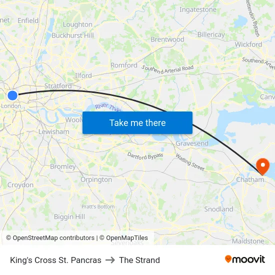 King's Cross St. Pancras to The Strand map