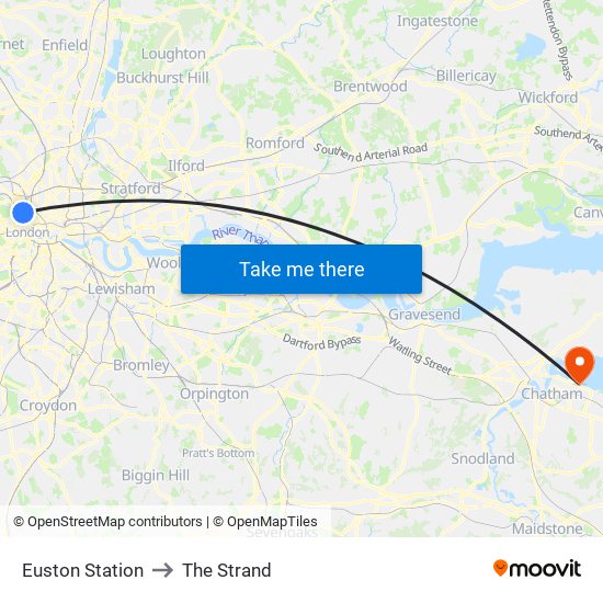Euston Station to The Strand map