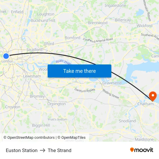 Euston Station to The Strand map