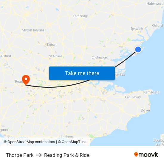 Thorpe Park to Reading Park & Ride map