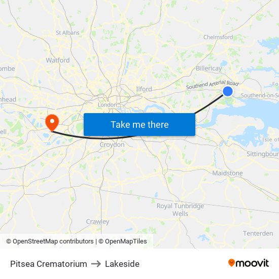 Pitsea Crematorium to Lakeside map