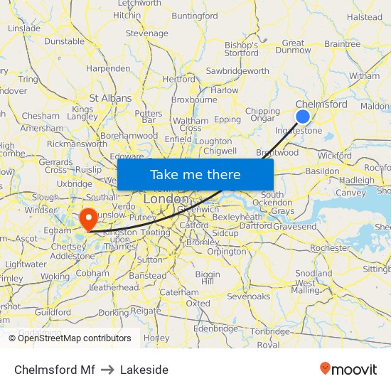 Chelmsford Mf to Lakeside map