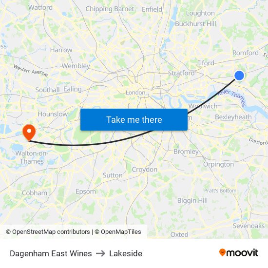 Dagenham East Wines to Lakeside map