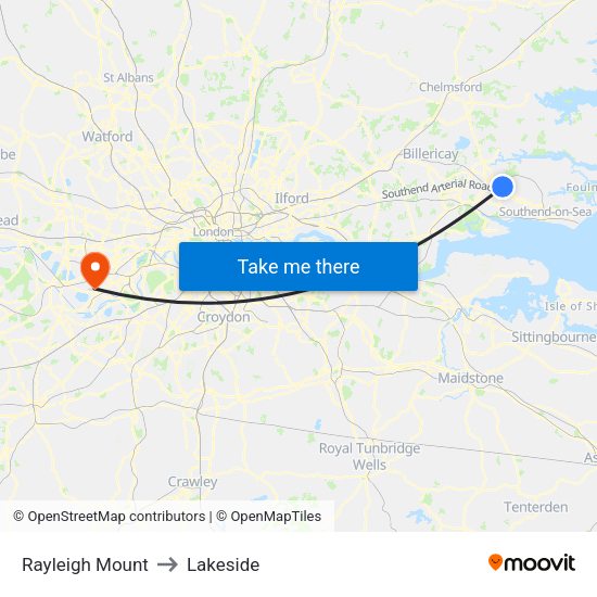 Rayleigh Mount to Lakeside map