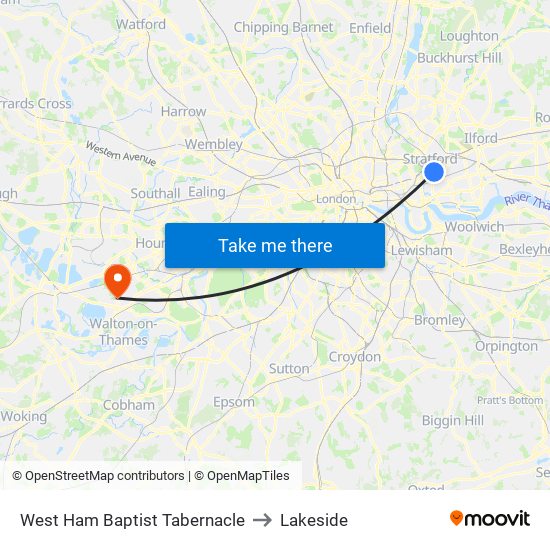 West Ham Baptist Tabernacle to Lakeside map