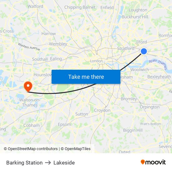 Barking Station to Lakeside map